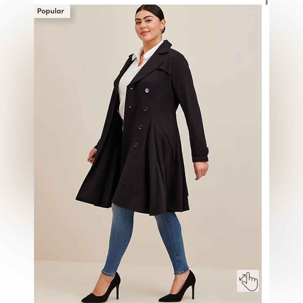 Torrid Black Brushed Ponte Swing Trench Coat size 3x